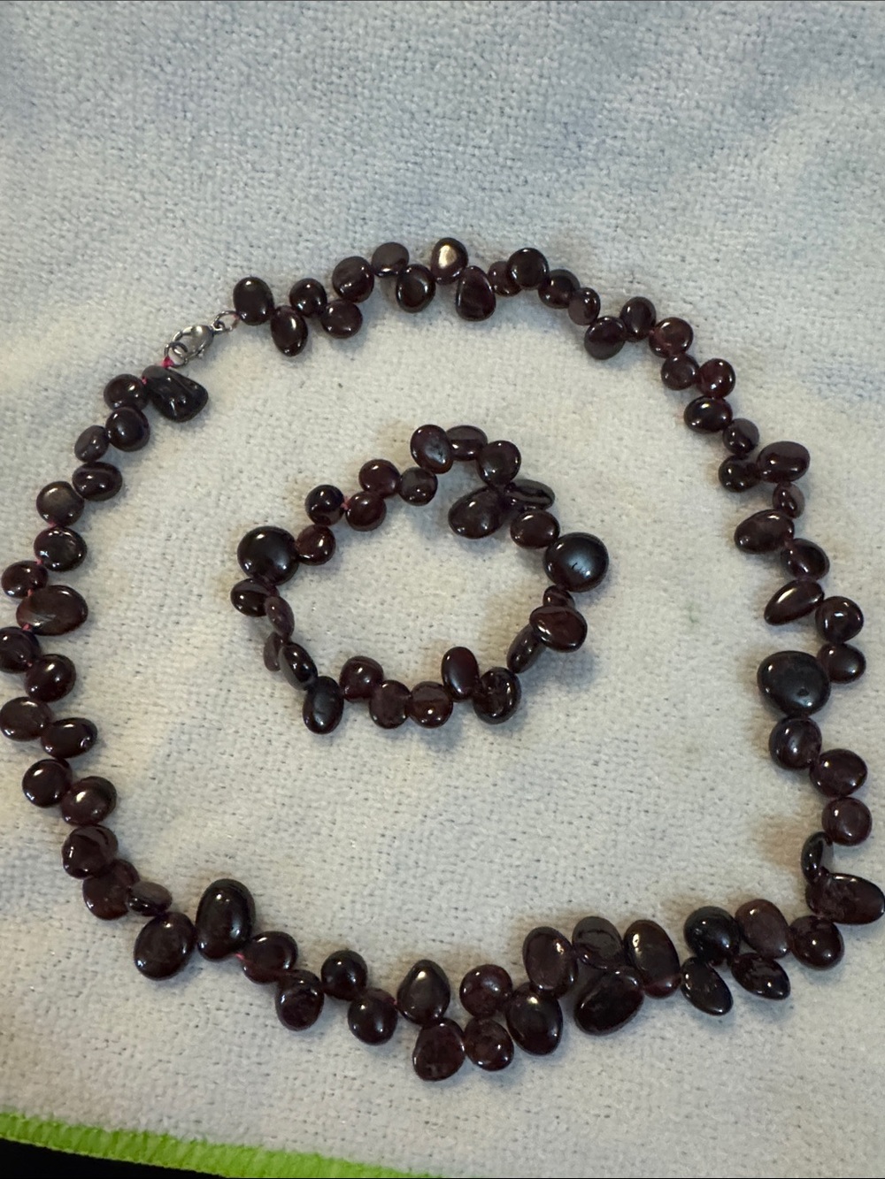 Garnet Beaded Necklace and Bracelet Set - Deep Red Women Jewelry
